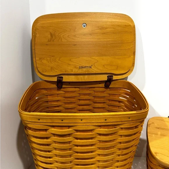 Longaberger Maple Wood Lidded Basket Set New - Picture 11 of 14
